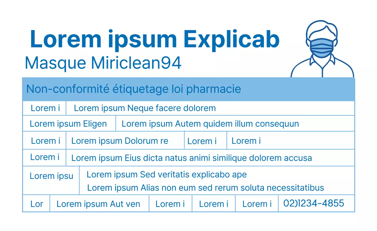 Étiquettes bleues illustrées sur les détails du masque de propreté