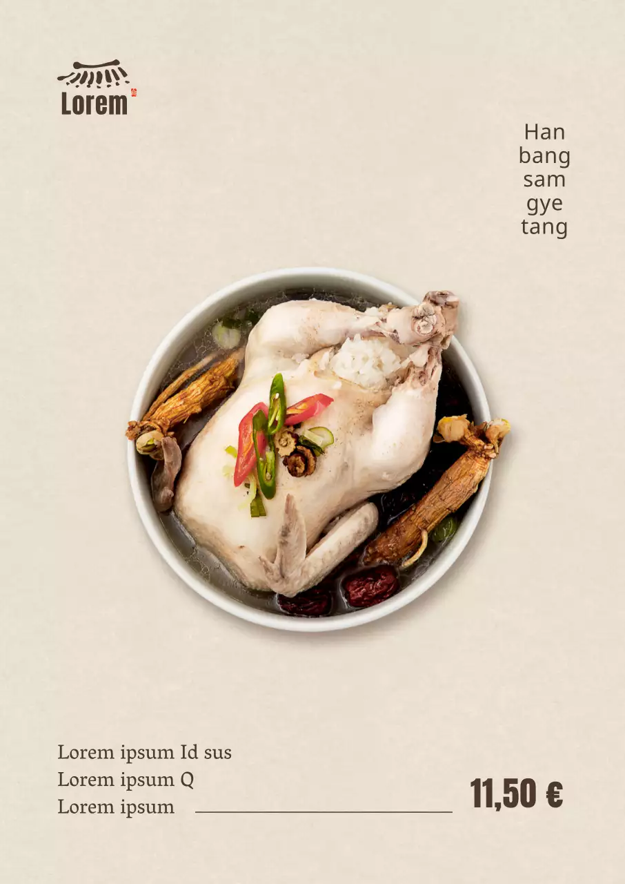 Cartaz vertical coreano simples Samgyetang