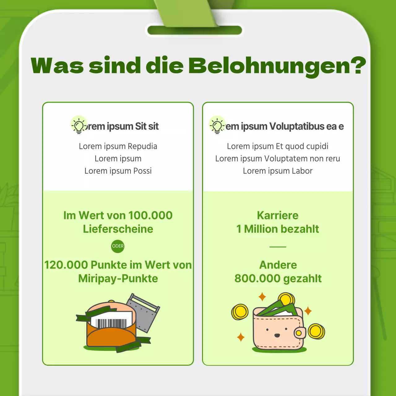 Grüne einfache Linie Illustration und 3D Mitarbeiter Karte Kombination Thema für die Einführung der internen Empfehlungssystem