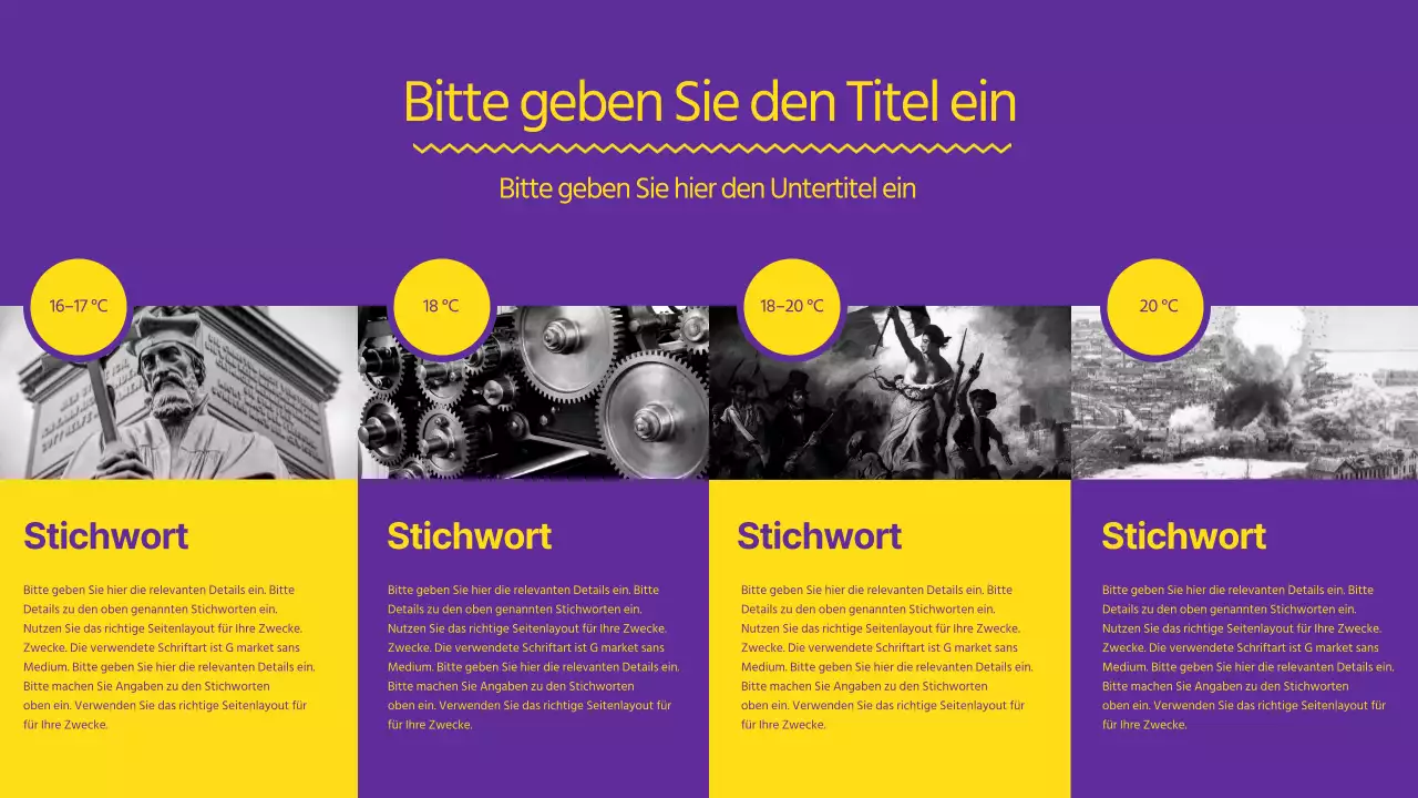 Eine starke, klare Präsentation in Gelb und Lila