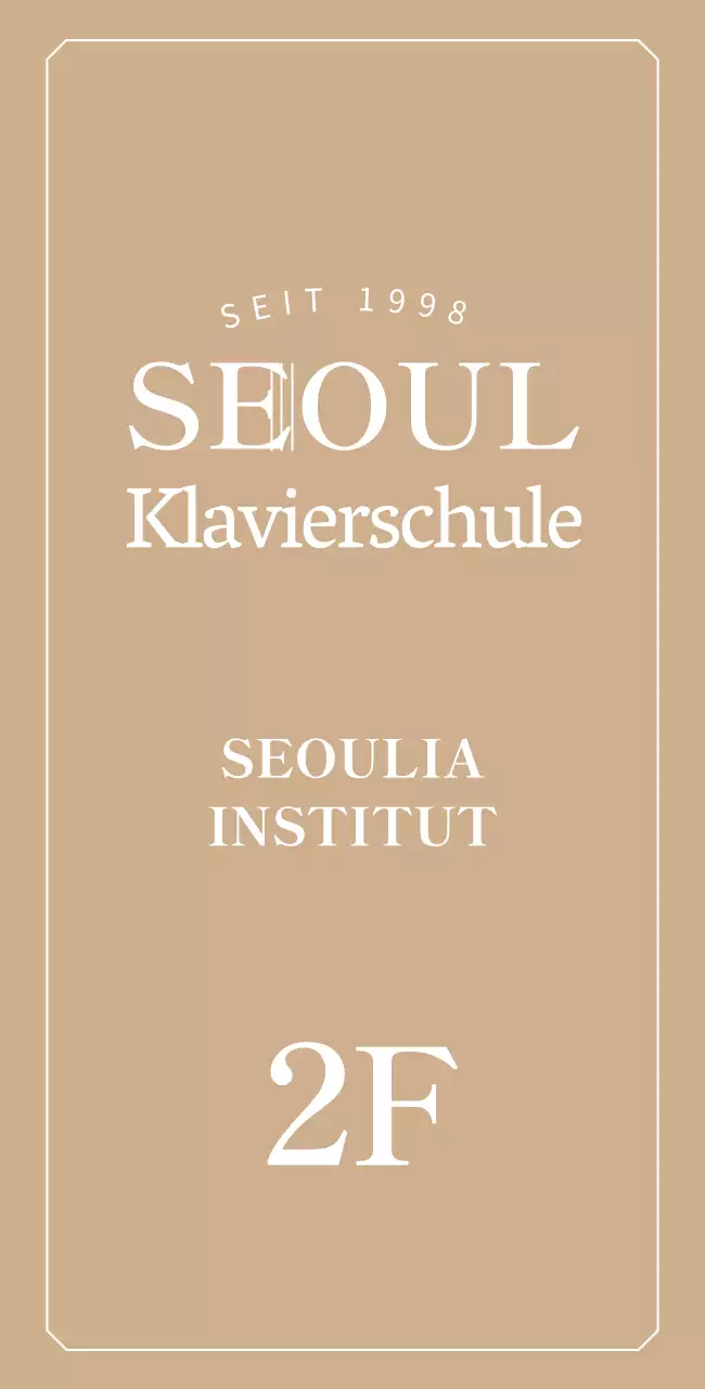 Beschilderung mit einem stilvollen Klavierschul-Logo auf goldenem Hintergrund