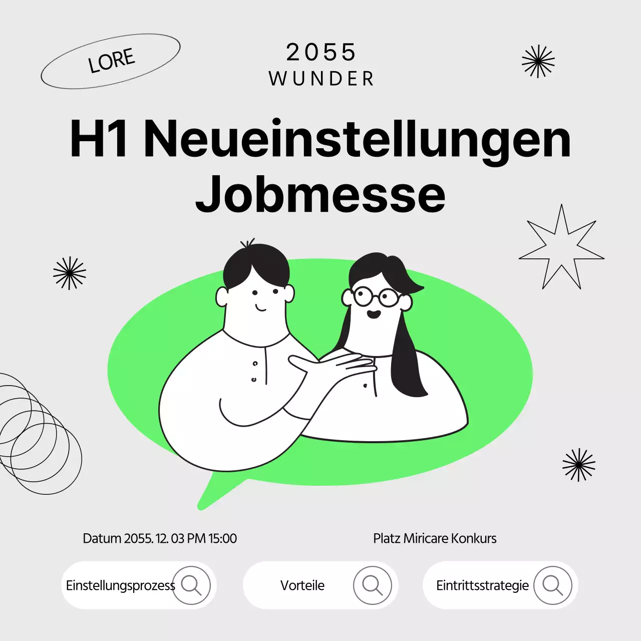 Förderung von Jobmessen mit grau und grün sprechenden Menschen