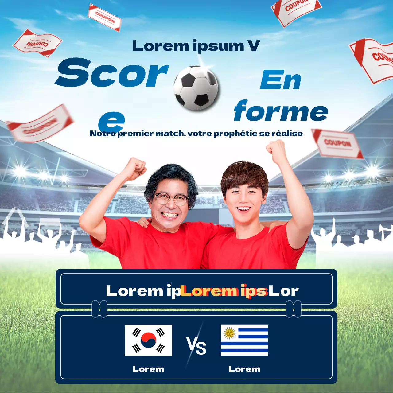 Thème de l'événement Coupe du monde bleu-rouge avec image photoréaliste dynamique et lumineuse