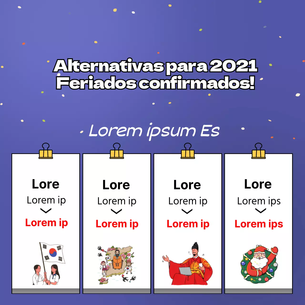 Anúncio de férias alternativo com um toque de bloco de notas ilustrado a roxo e amarelo