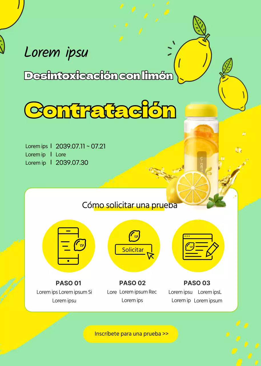 Amarillo Refrescante Limón Detox Trial Reclutamiento Deshazte de las toxinas y ponte guapo con el Summer Diet Detox Trial Cómo solicitar el icono