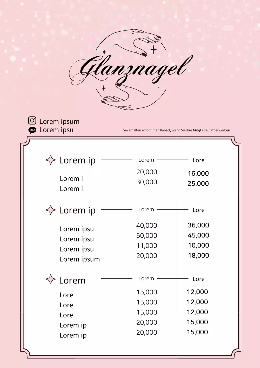 Sauberes Nagelstudio-Menü mit rosa Illustrationen