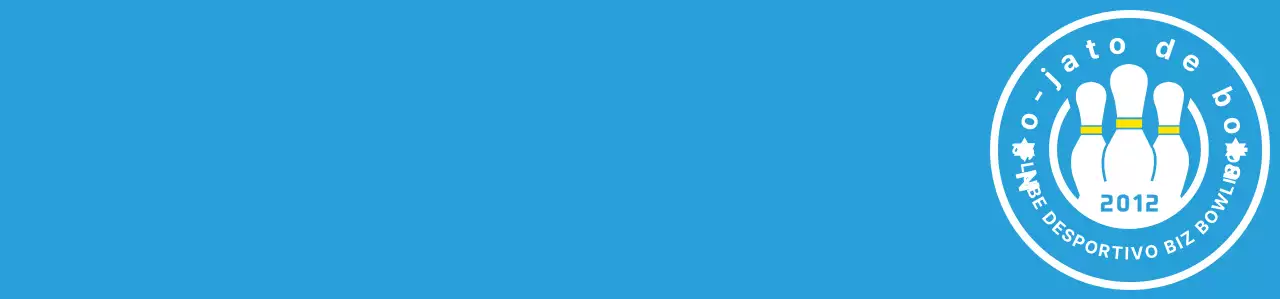 Uma ilustração e um logótipo de emblema de bowling simples em azul claro, branco e amarelo para um clube desportivo de bowling.