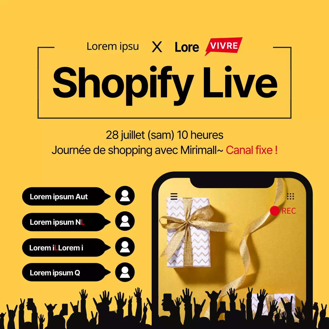 Shopping en direct avec un téléphone portable jaune et noir, cadre de chat, concept de chat