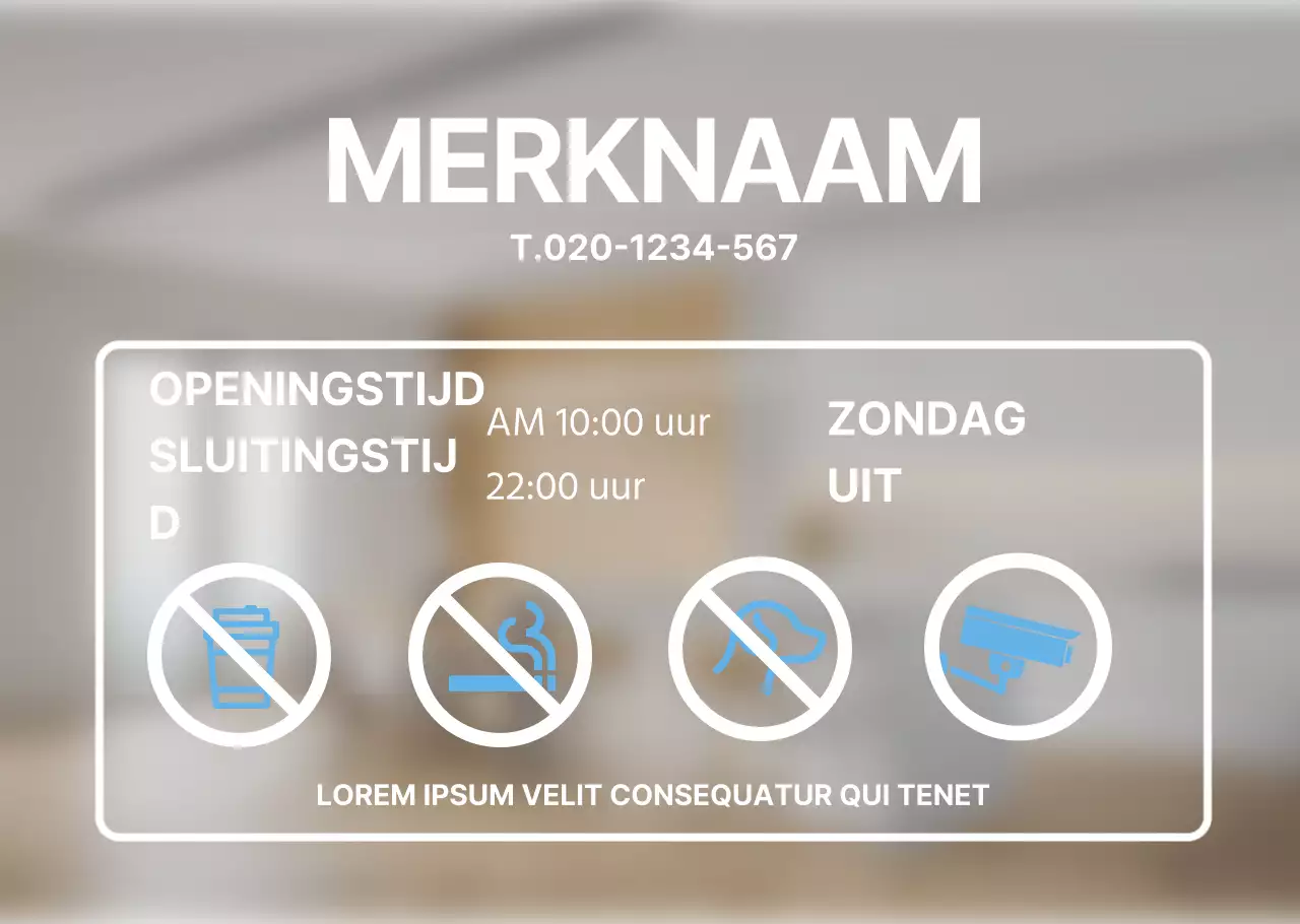 Lichtblauwe eenvoudige transparante poster met openingstijden