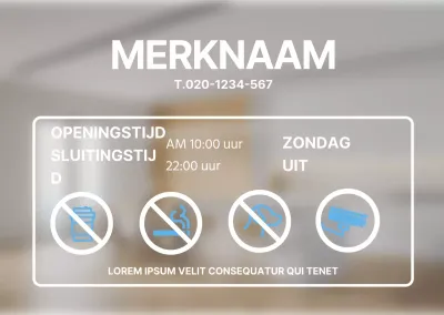 Lichtblauwe eenvoudige transparante poster met openingstijden