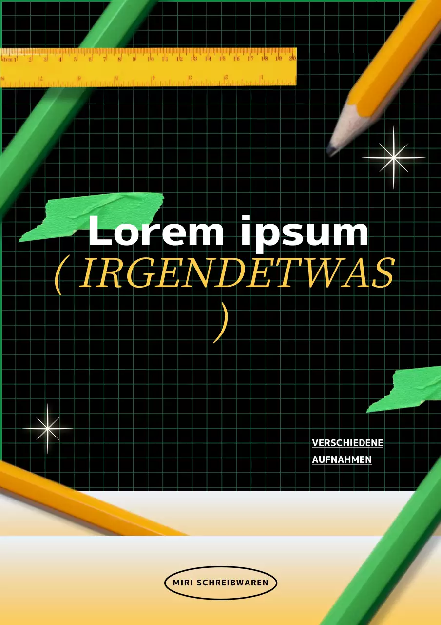 Artwork Briefpapier Marke mit grünen gelben Punkten auf einem schwarzen Hintergrund