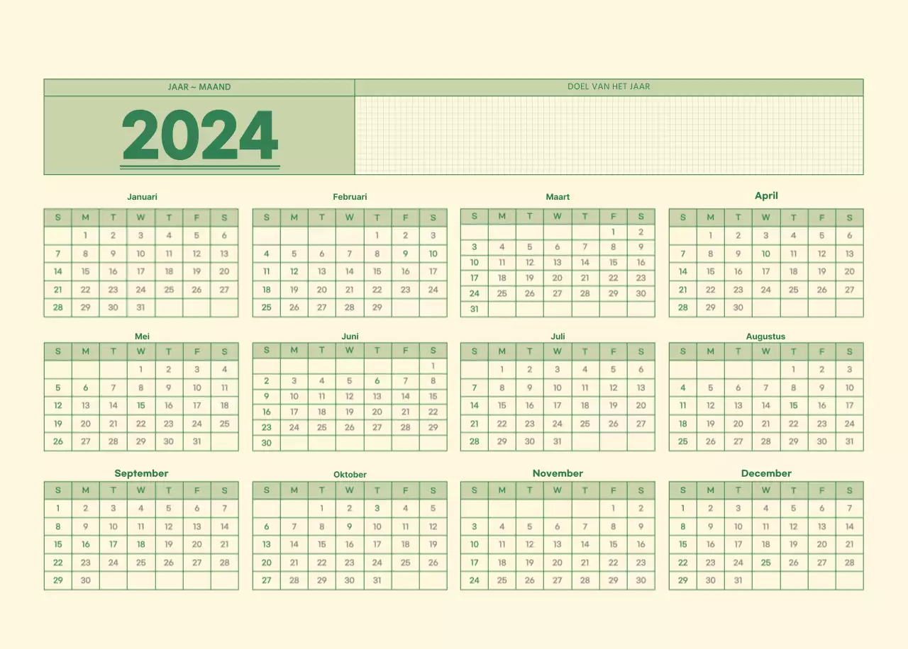 SAT D-day notitieblok concept wandkalender in groen en lichtgeel