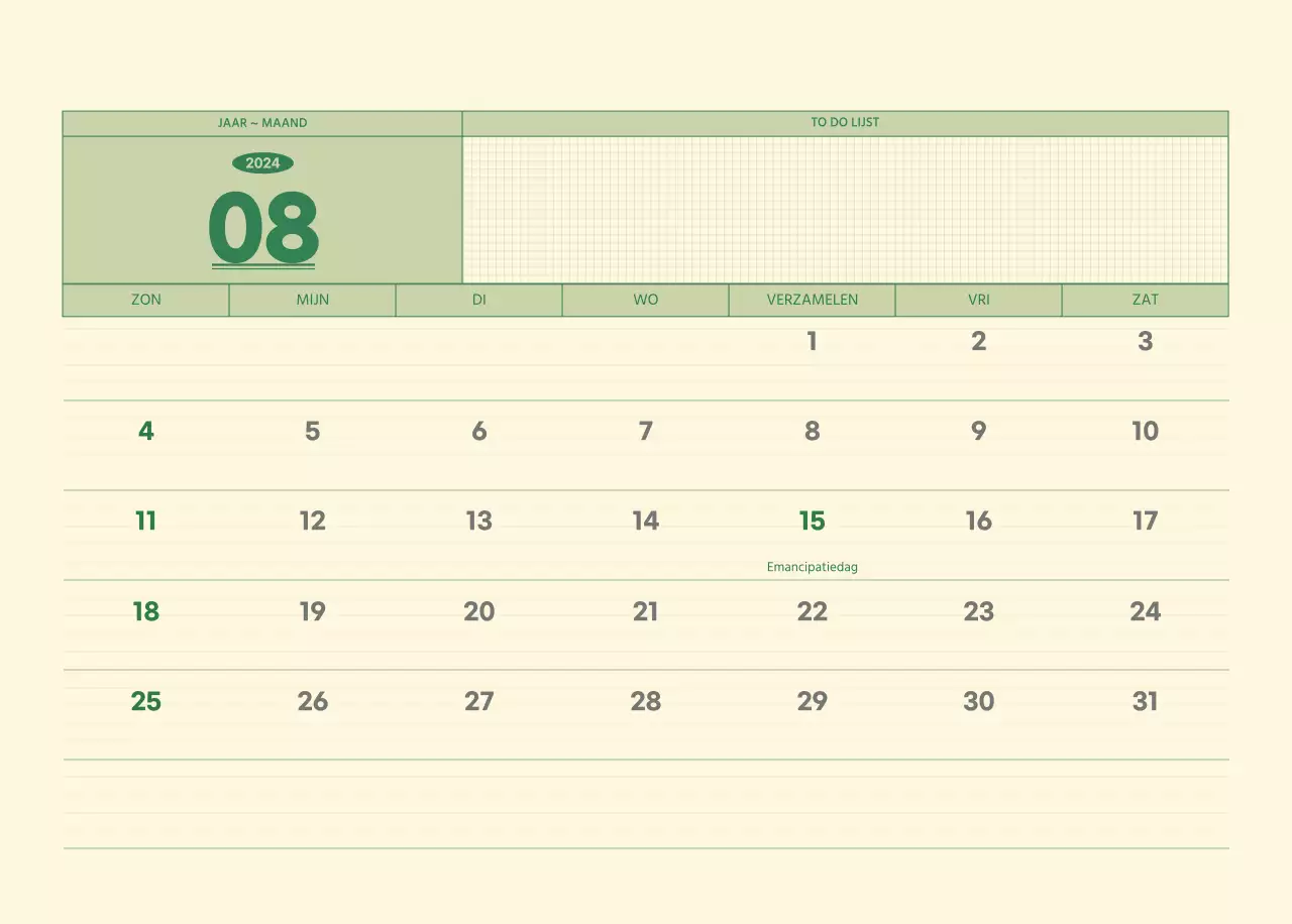 SAT D-day notitieblok concept wandkalender in groen en lichtgeel