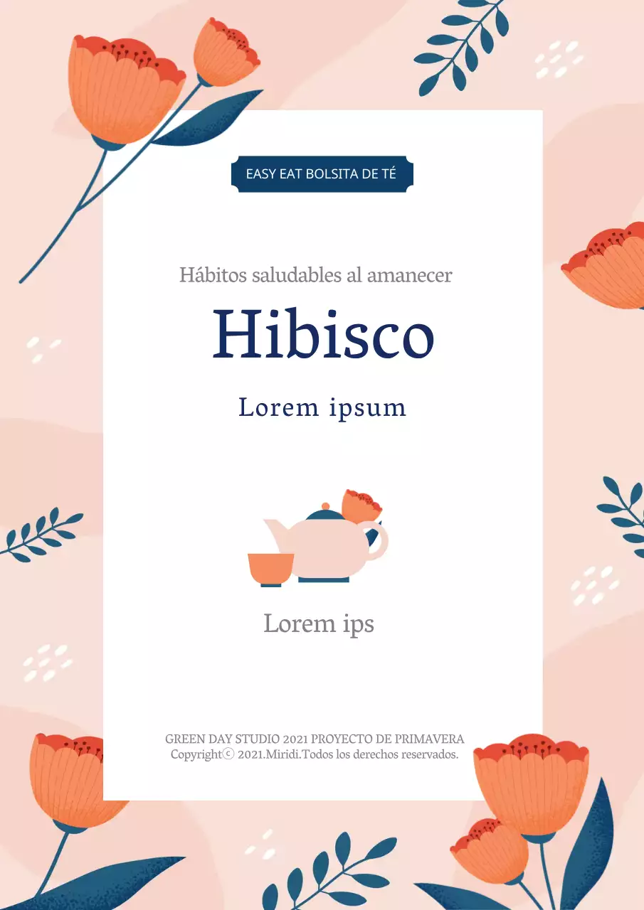 Diseño de etiqueta de té de hibisco con fondo de ilustración floral