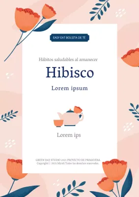 Diseño de etiqueta de té de hibisco con fondo de ilustración floral