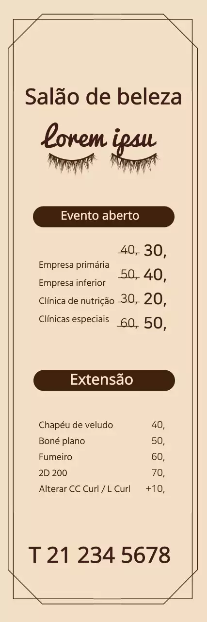 Menu de salão de beleza com ilustrações castanhas