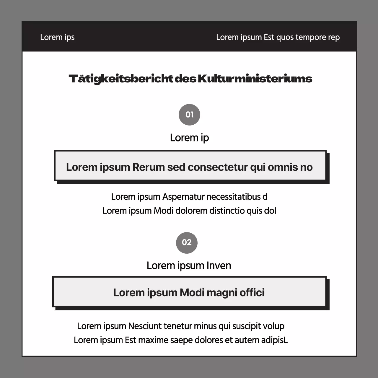 Ein einfacher grauer und schwarzer Tätigkeitsbericht der Studentenvereinigung