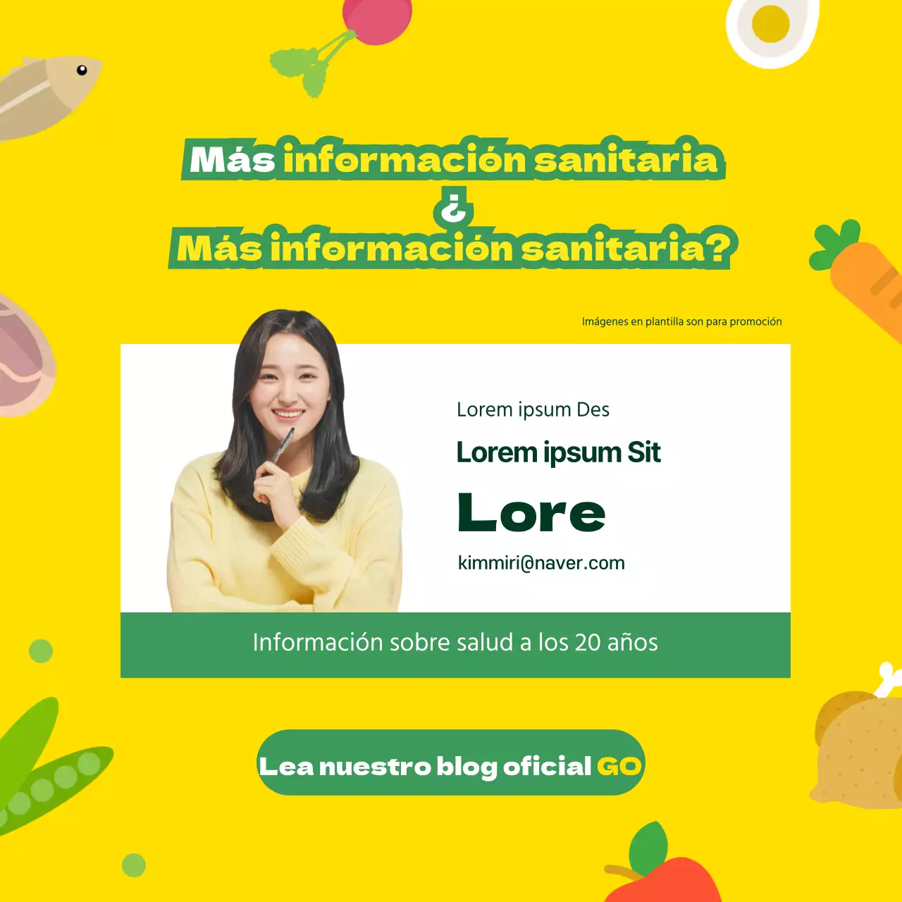 Promocionar productos nutricionales con ilustraciones amarillas y verdes