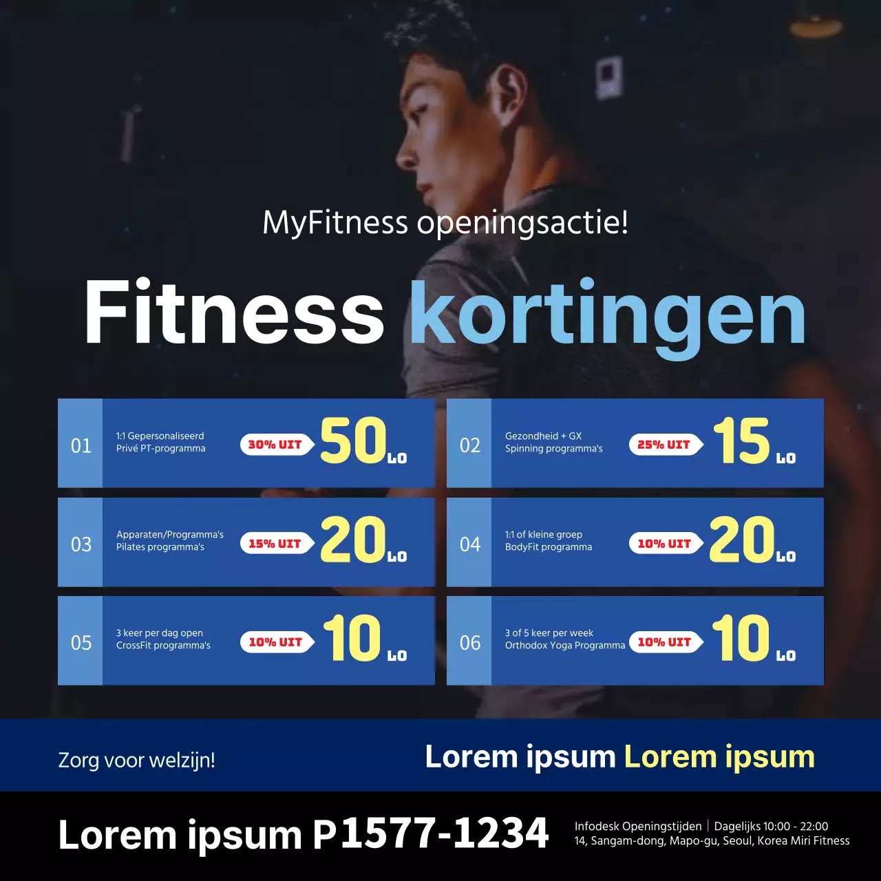Blauwe, doosvormige fitnessbanner
