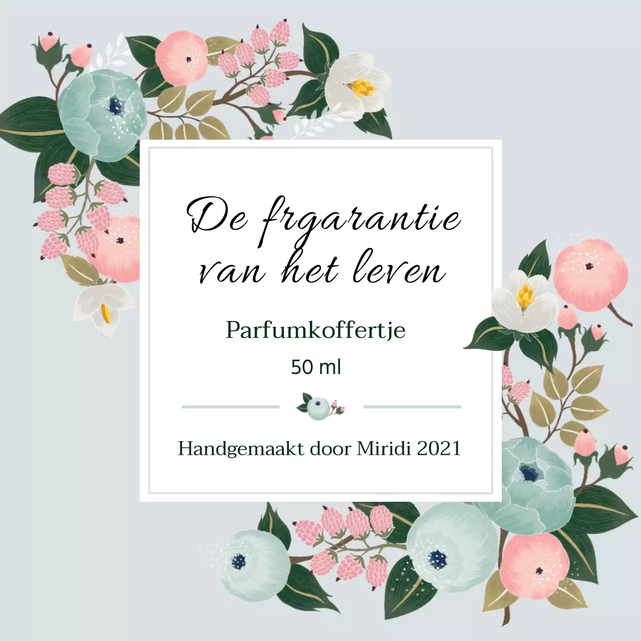 Vintage parfumlabel met blauwe illustratie