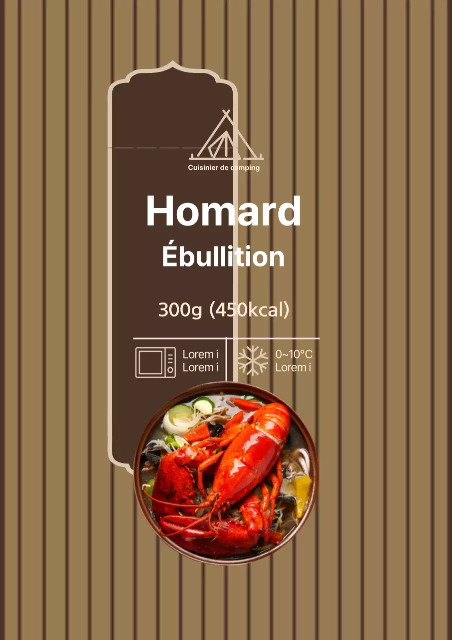 Affiche de l'étiquette de l'ensemble de cuisine du homard coloré dans les tons bruns