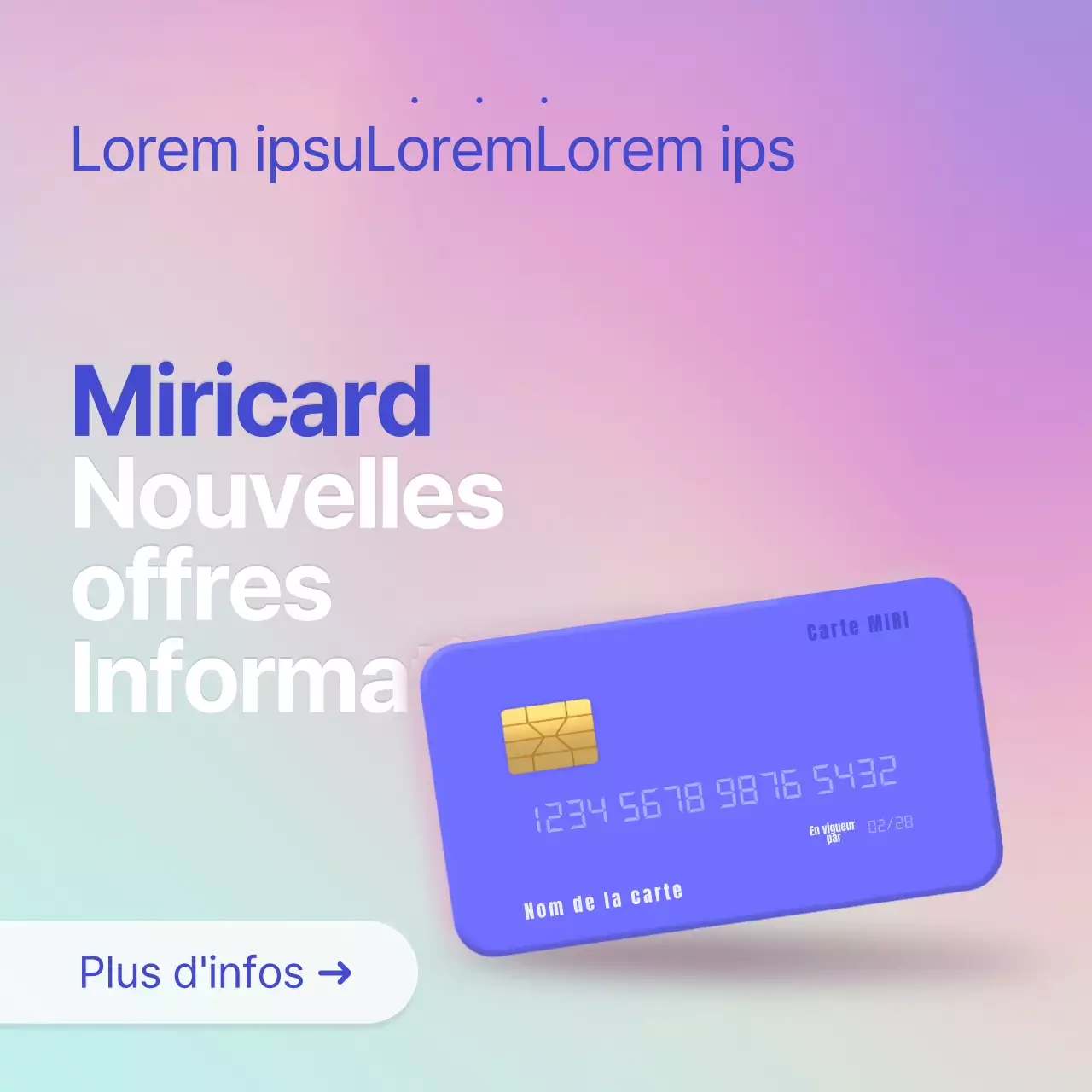 Offres de cartes de crédit dans un concept d'écran web avec des dégradés de violet et de menthe