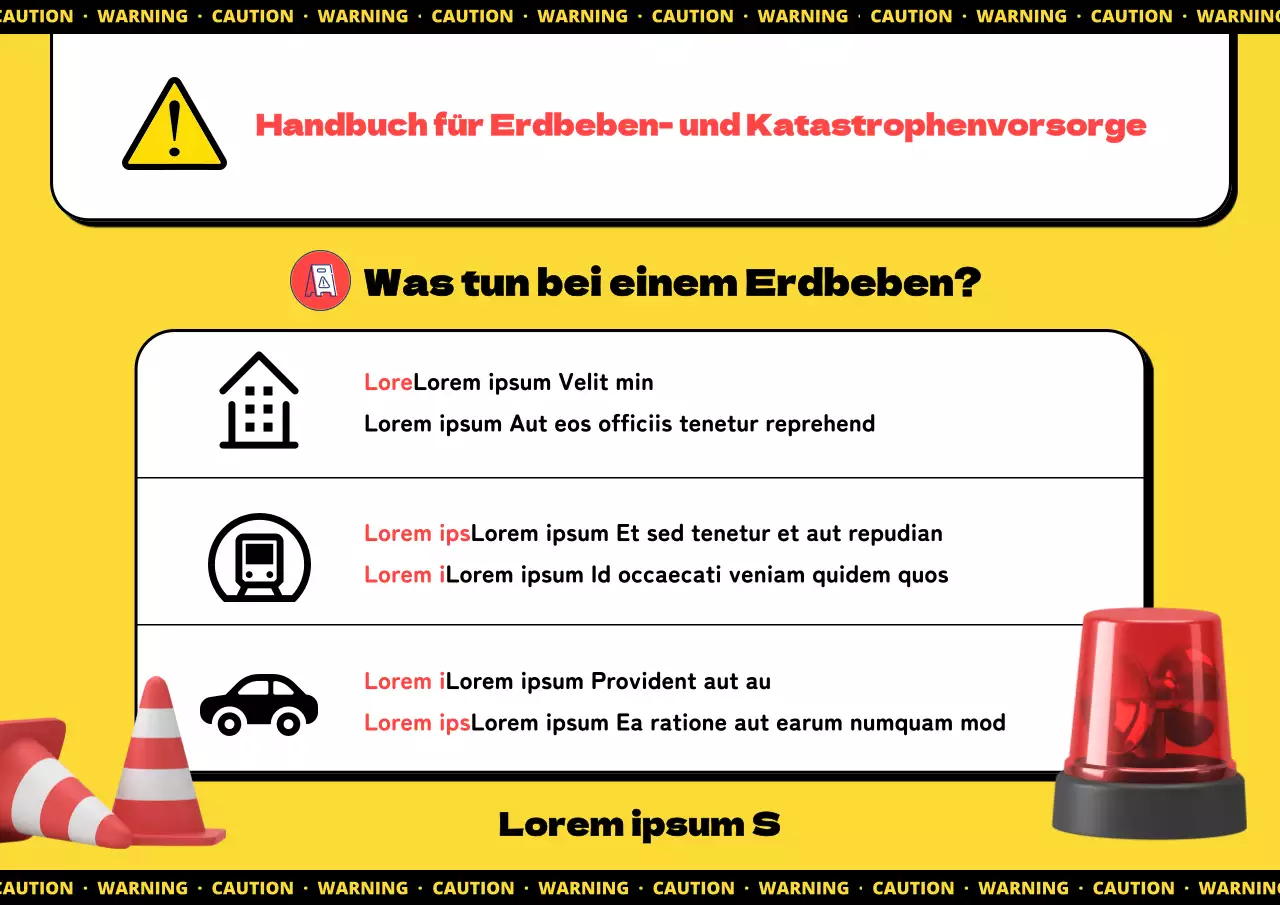 Einfaches gelb-schwarzes Informationsposter für das Handbuch zur Erdbebenvorsorge
