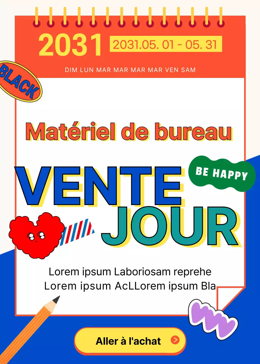 Vente de fournitures de bureau colorées en orange et bleu pour la fête du travail