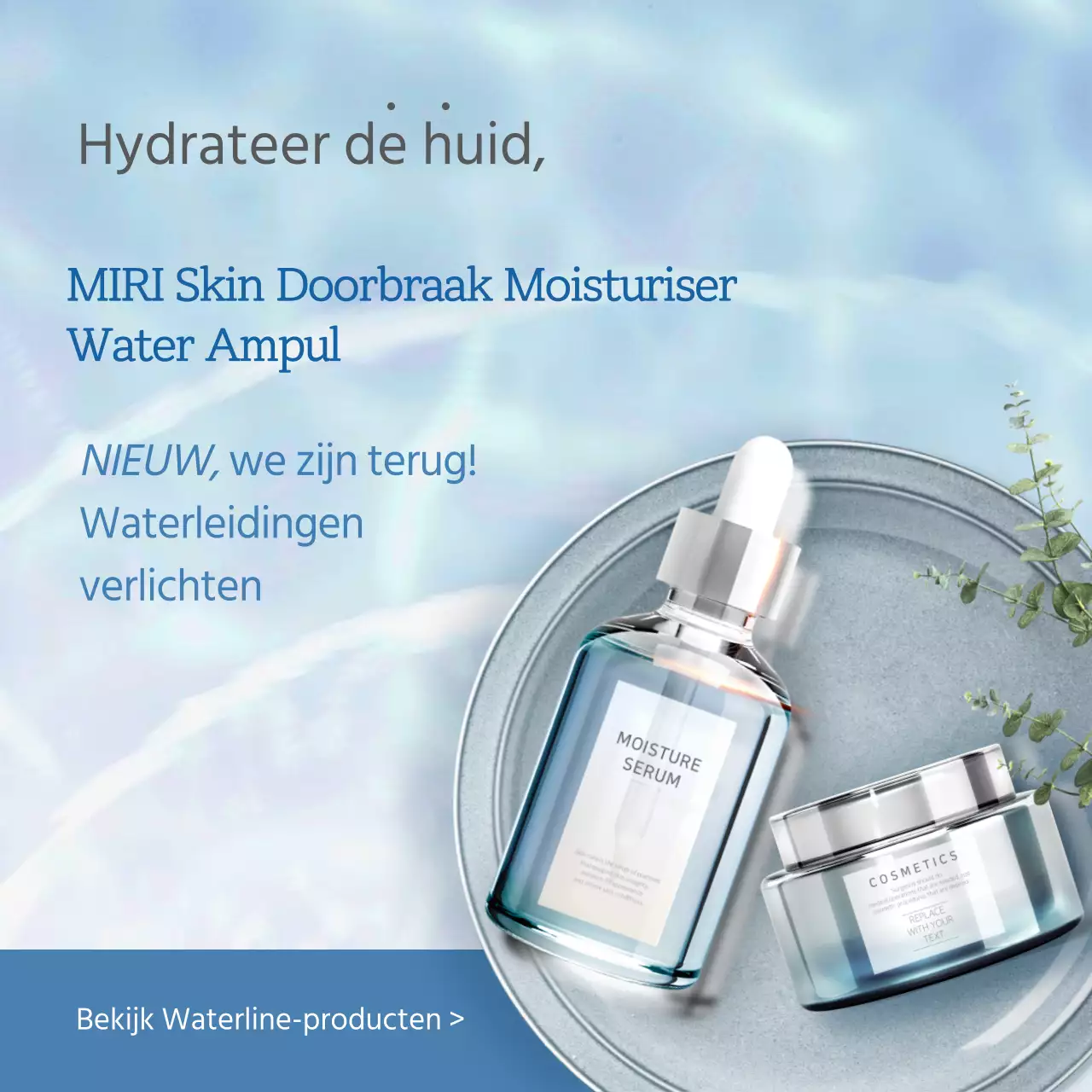 Blauwe, verfrissende golf concept huidverzorging