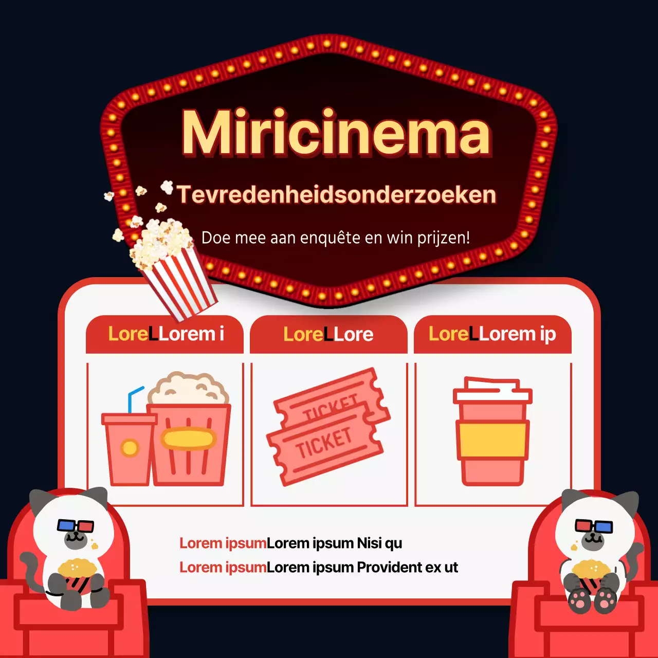 Schattige geïllustreerde enquêtesjabloon in rood en geel