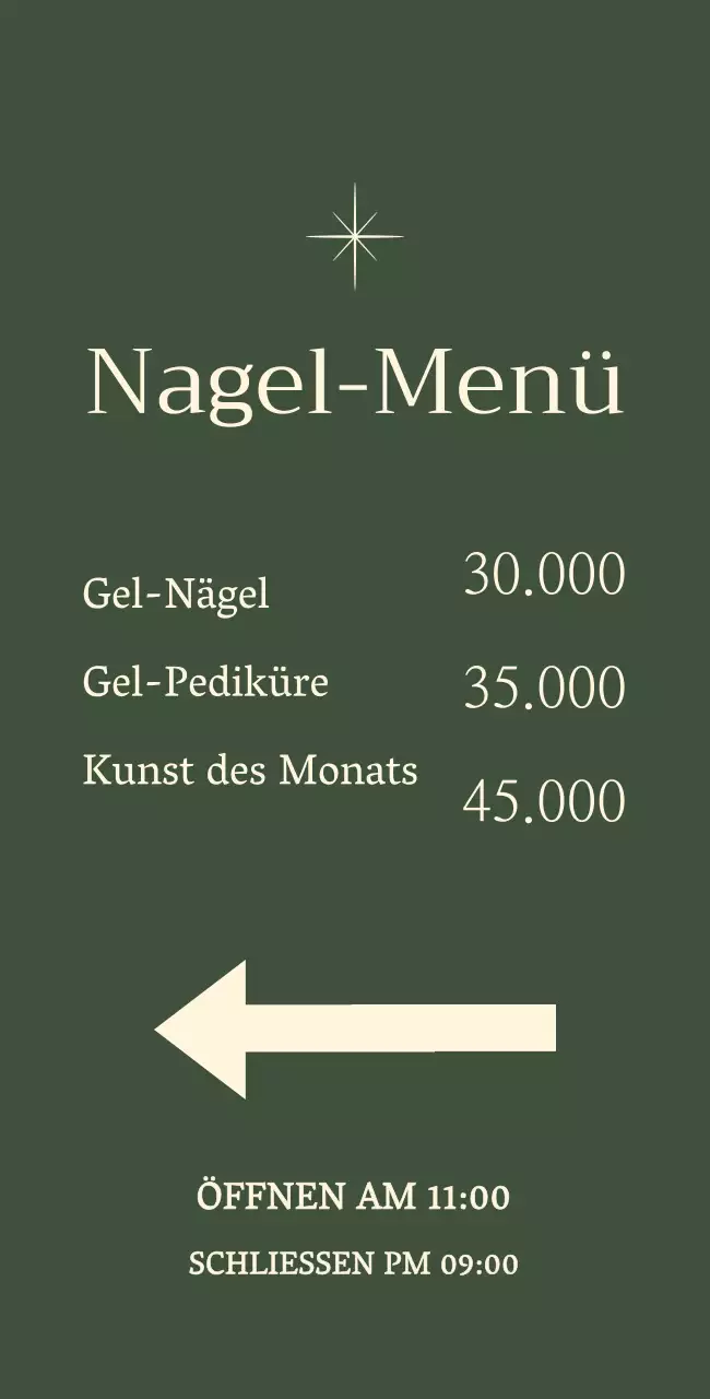 Nagelzeichen mit Stern-Illustration auf grünem Hintergrund