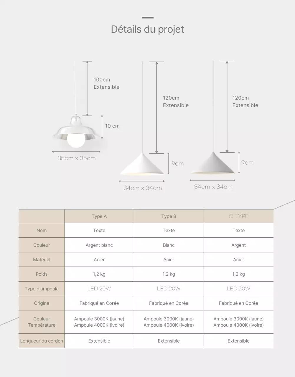 Ampoule d'intérieur grise simple page de détail