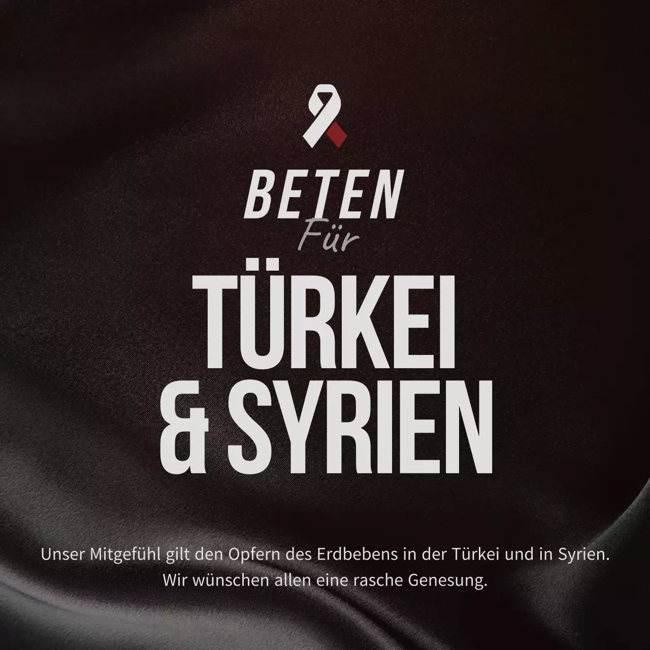 Textbetonte Beileidsbekundungen zu Erdbebenschäden auf schwarzem Hintergrund