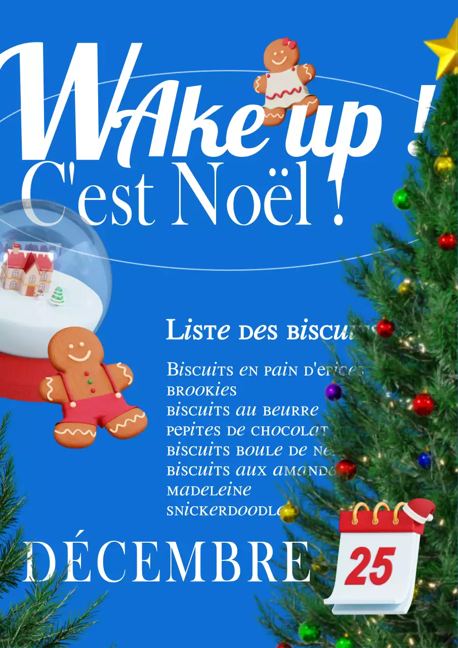 Poster de biscuits de Noël avec une ambiance rétro sur fond bleu