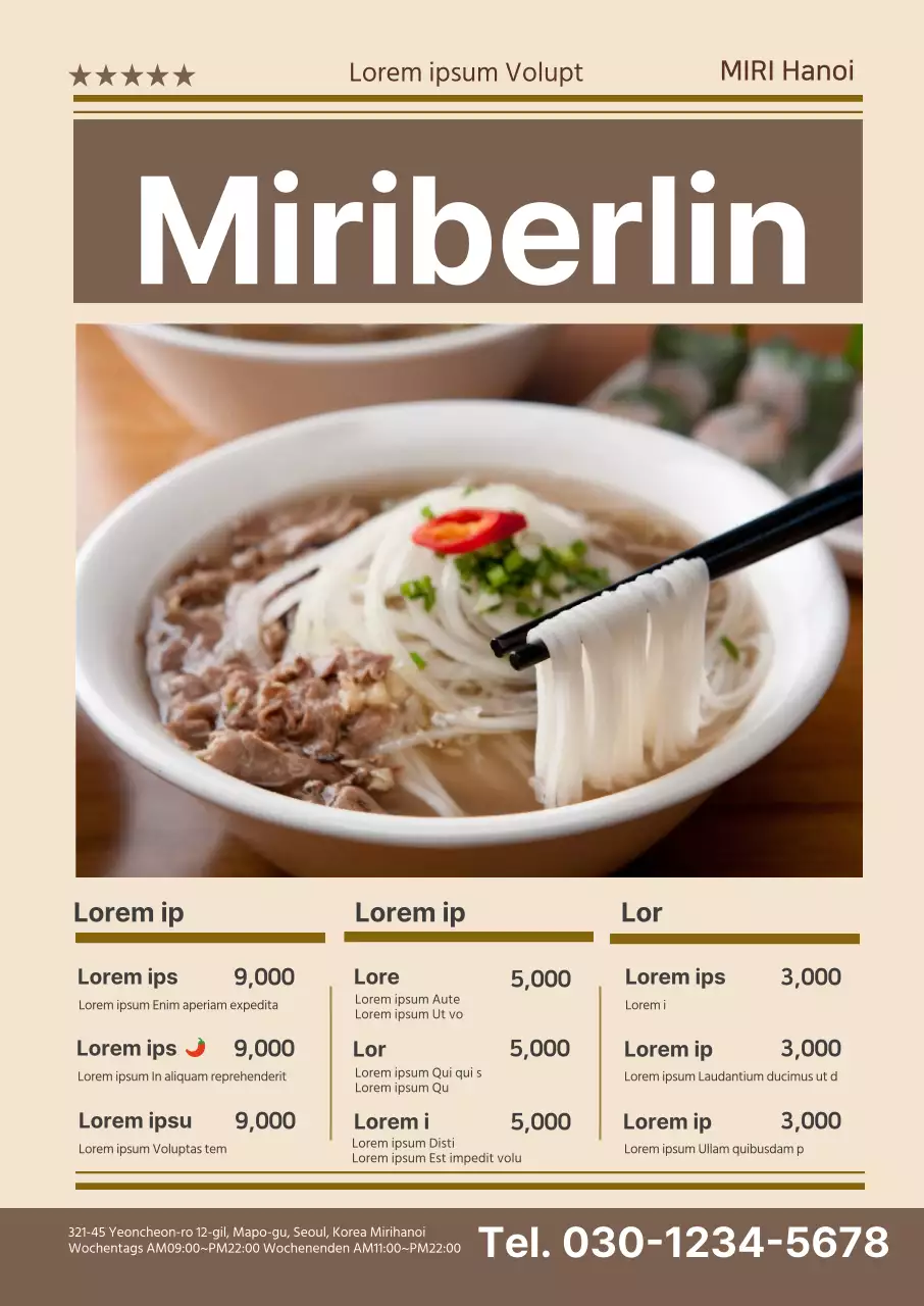 Gepflegtes Restaurant Reisnudel-Menü mit brauner Fotografie