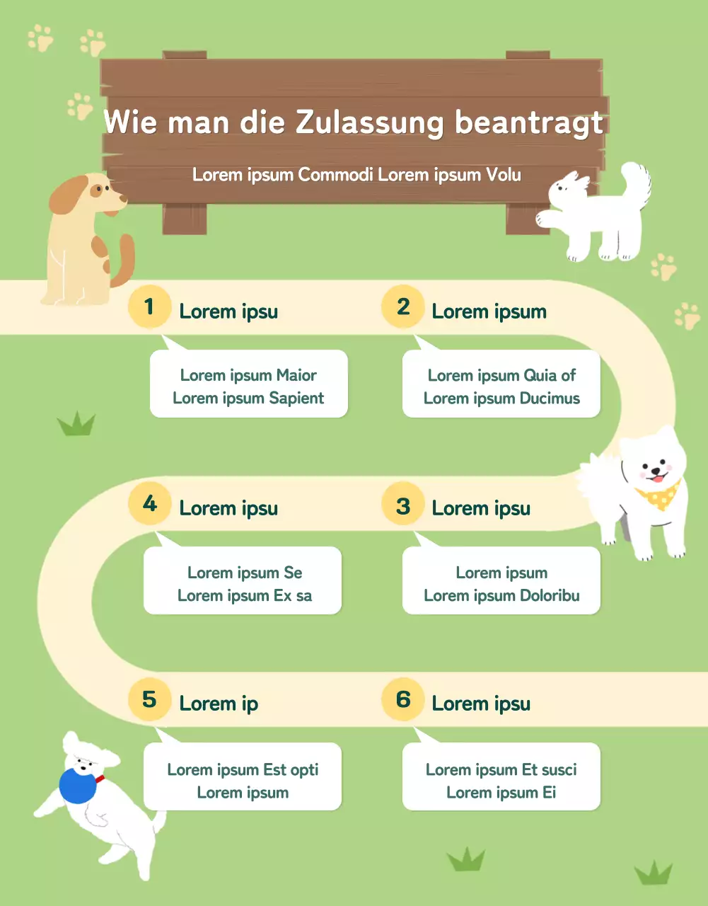 Grüne und gelbe Seite mit Details zur Tieradoption