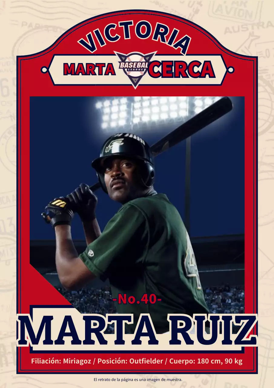 Promociona a un jugador de béisbol con un concepto retro en rojo y beige