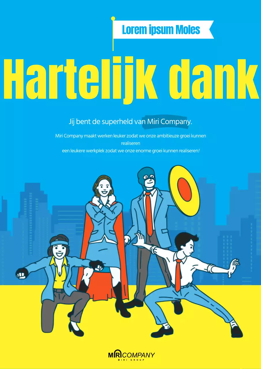 Een mooie blauwe en gele waardering voor werknemers