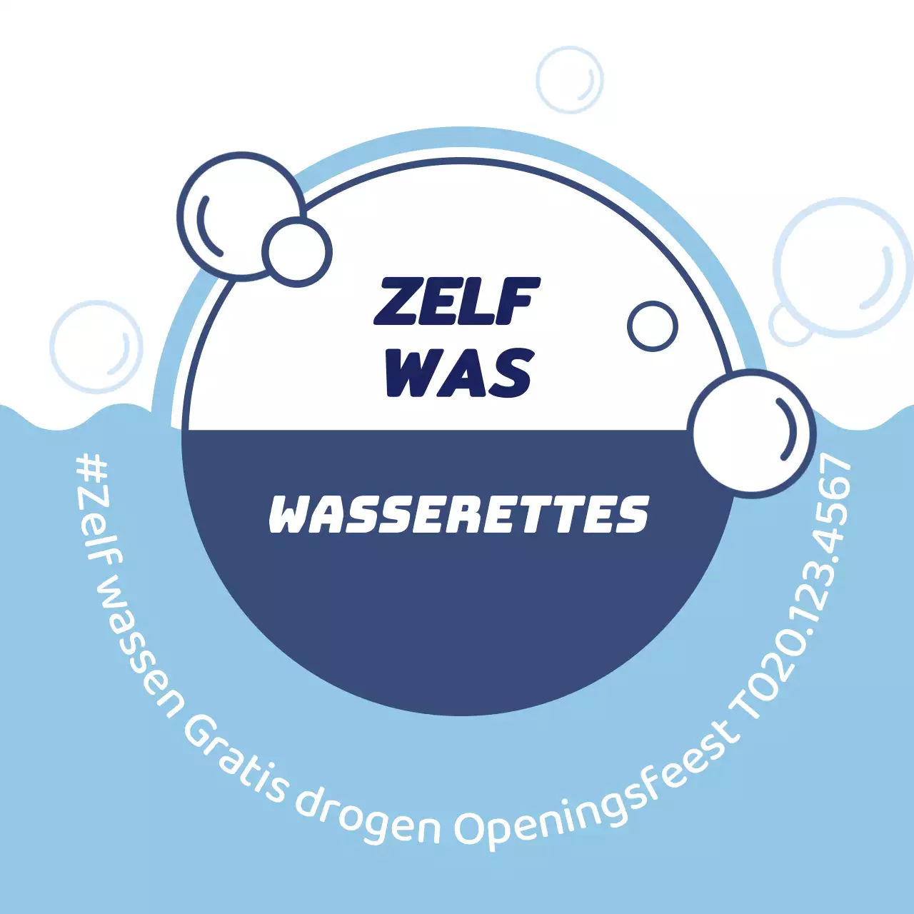 Blauwe illustratie ter promotie van een schone wasserette