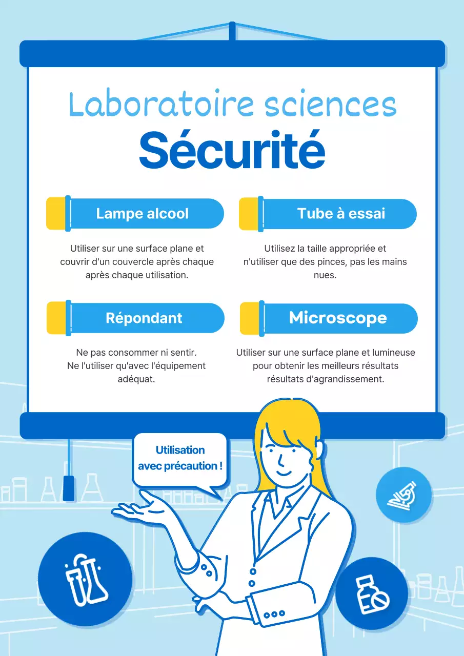 Écran bleu et bleu clair illustration de conférence Science lab lab tool use