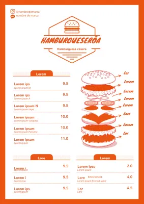 Bonito menú de hamburguesa de restaurante con ilustración naranja
