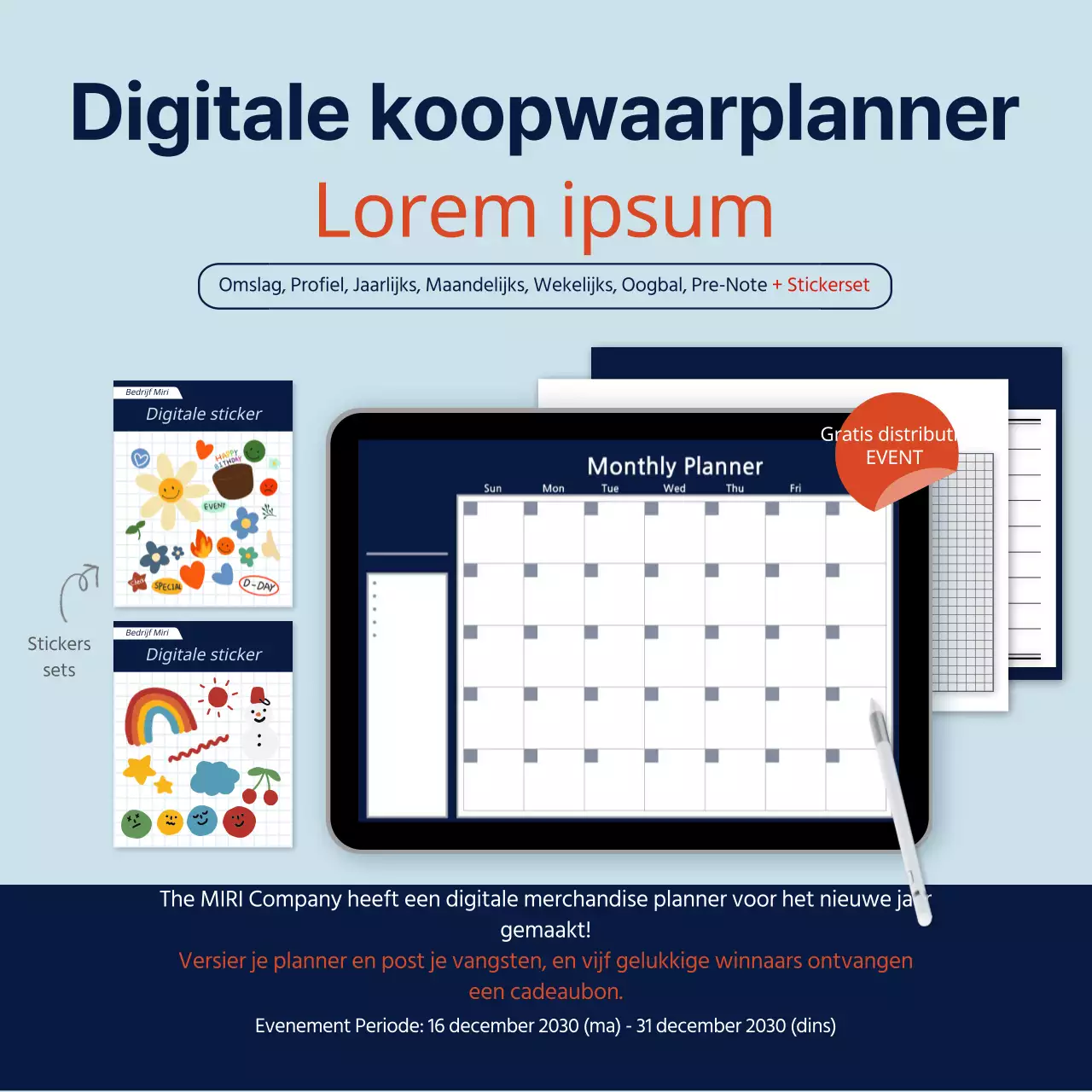 Gratis digitale merchandise planner in blauw voor je volgende weggeefevenement