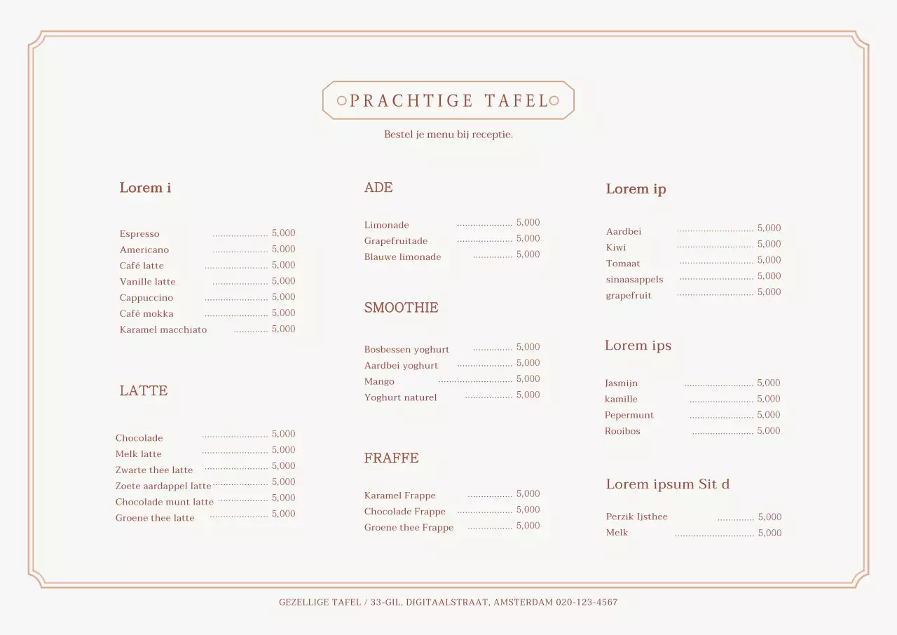 Modern café-menu