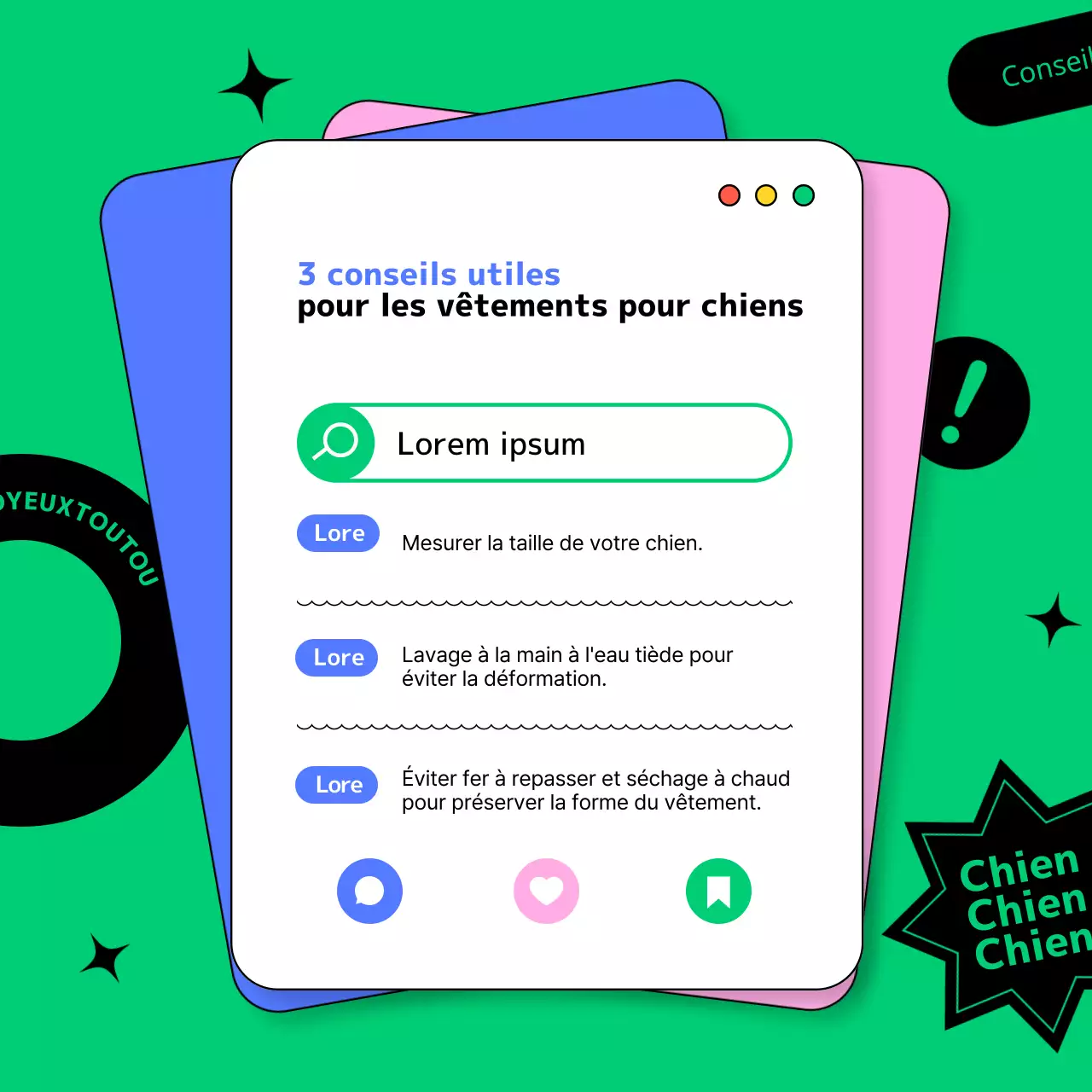 Vêtements pour chiens bleus et jaunes, roses, modèles de médias sociaux