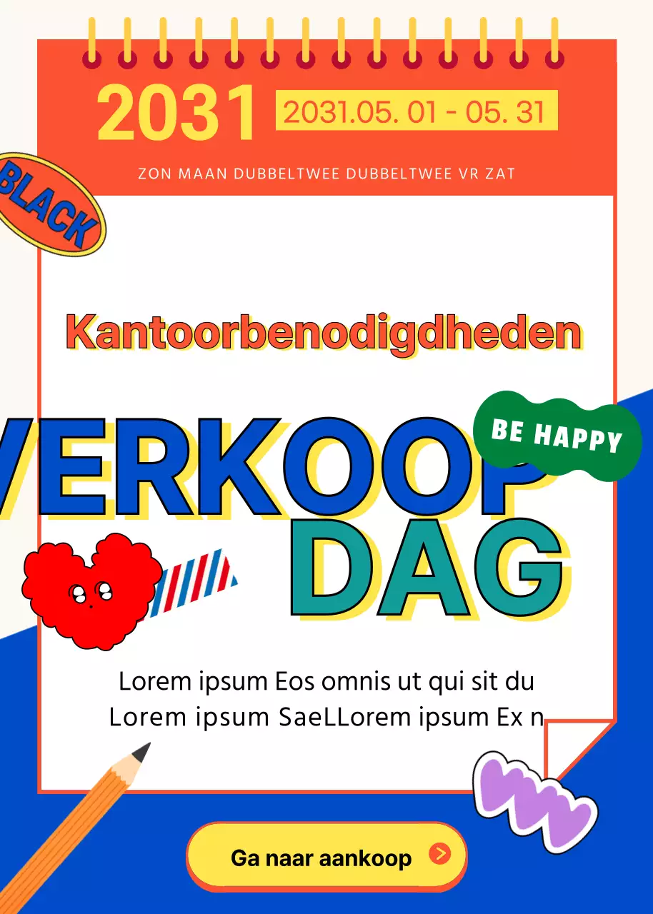 Kleurrijke verkoop van kantoorbenodigdheden voor de Dag van de Arbeid in oranje en blauw