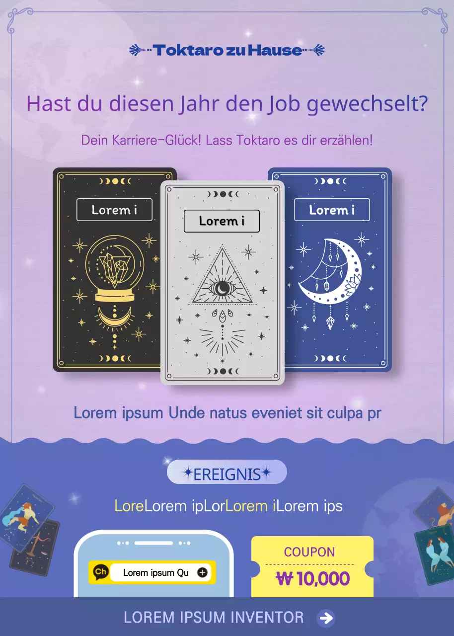Ein mystisches Gefühl in Lila und Marineblau Career Fortune Tarot Card Event Pop-Up