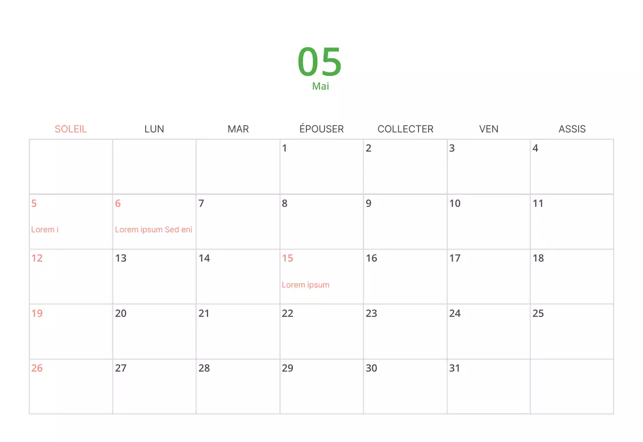 Calendrier de bureau illustré vert sur le thème de la famille