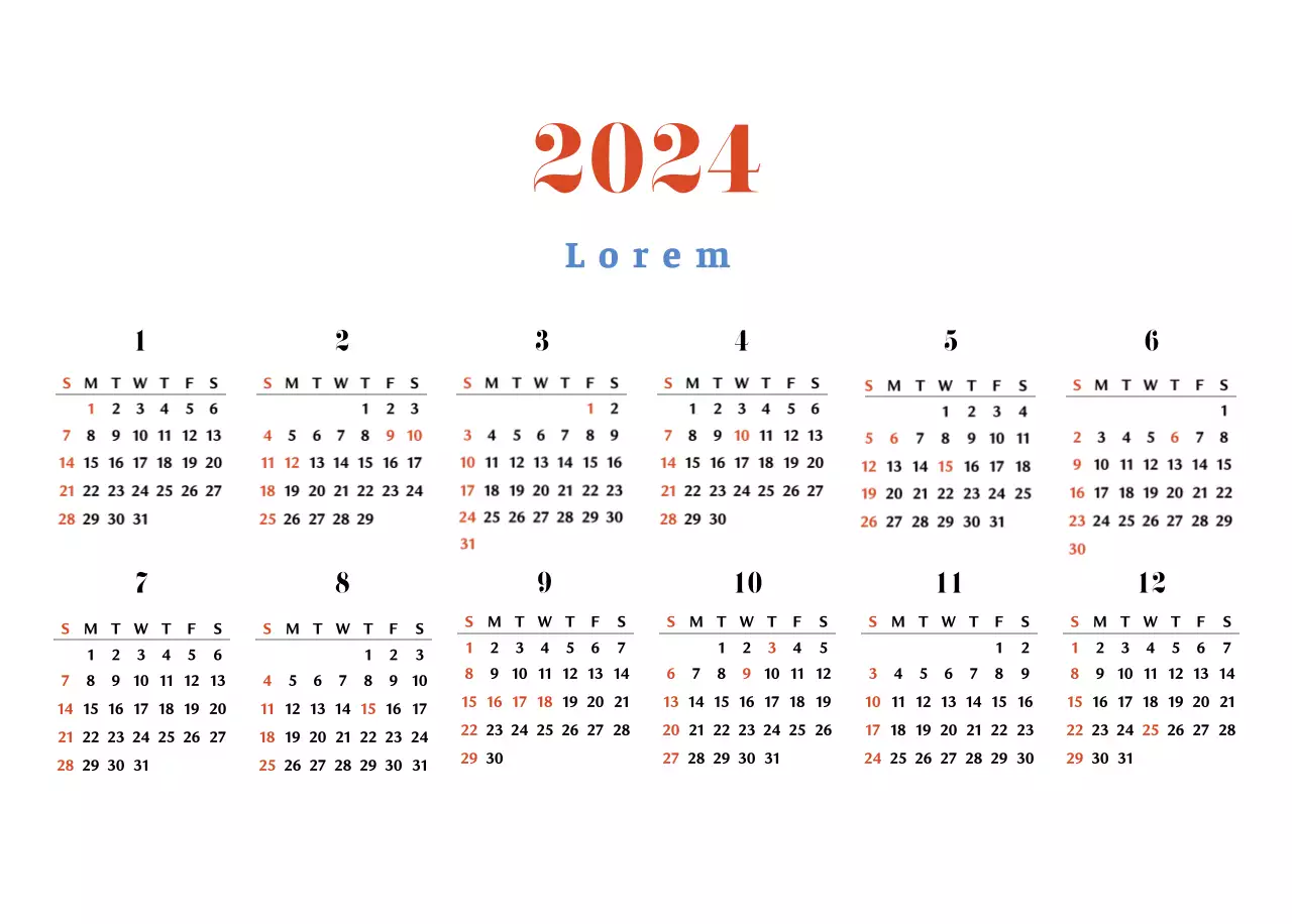 Calendario nostálgico de concepto retro en rojo y azul