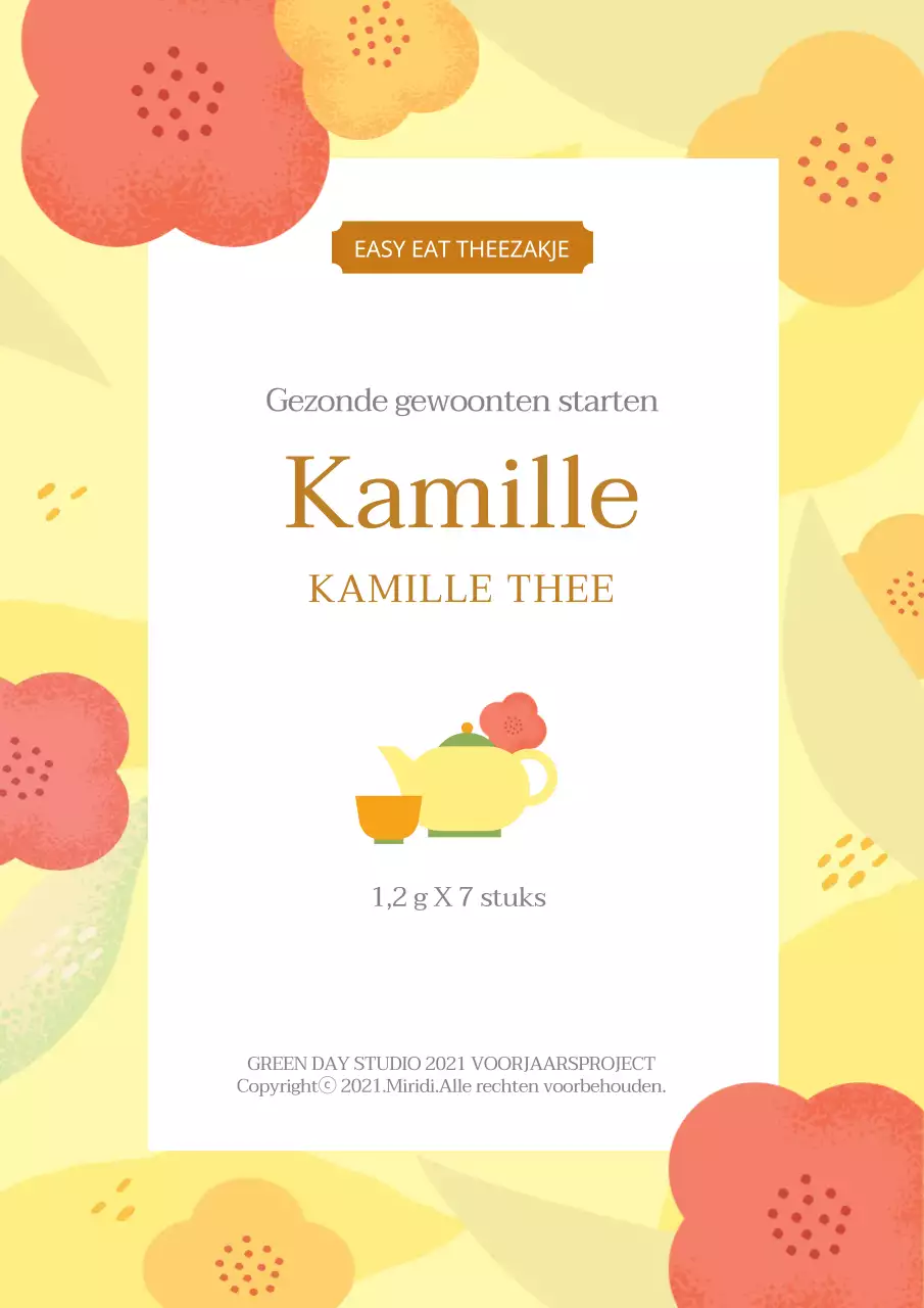 Gele illustratie netjes voedsel kamillethee label