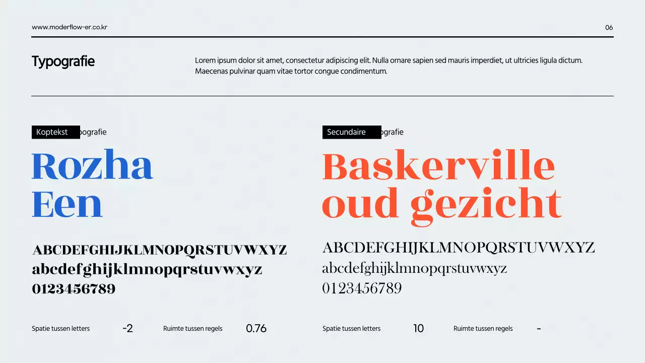 Een strakke presentatie van de merkgids in rood en blauw